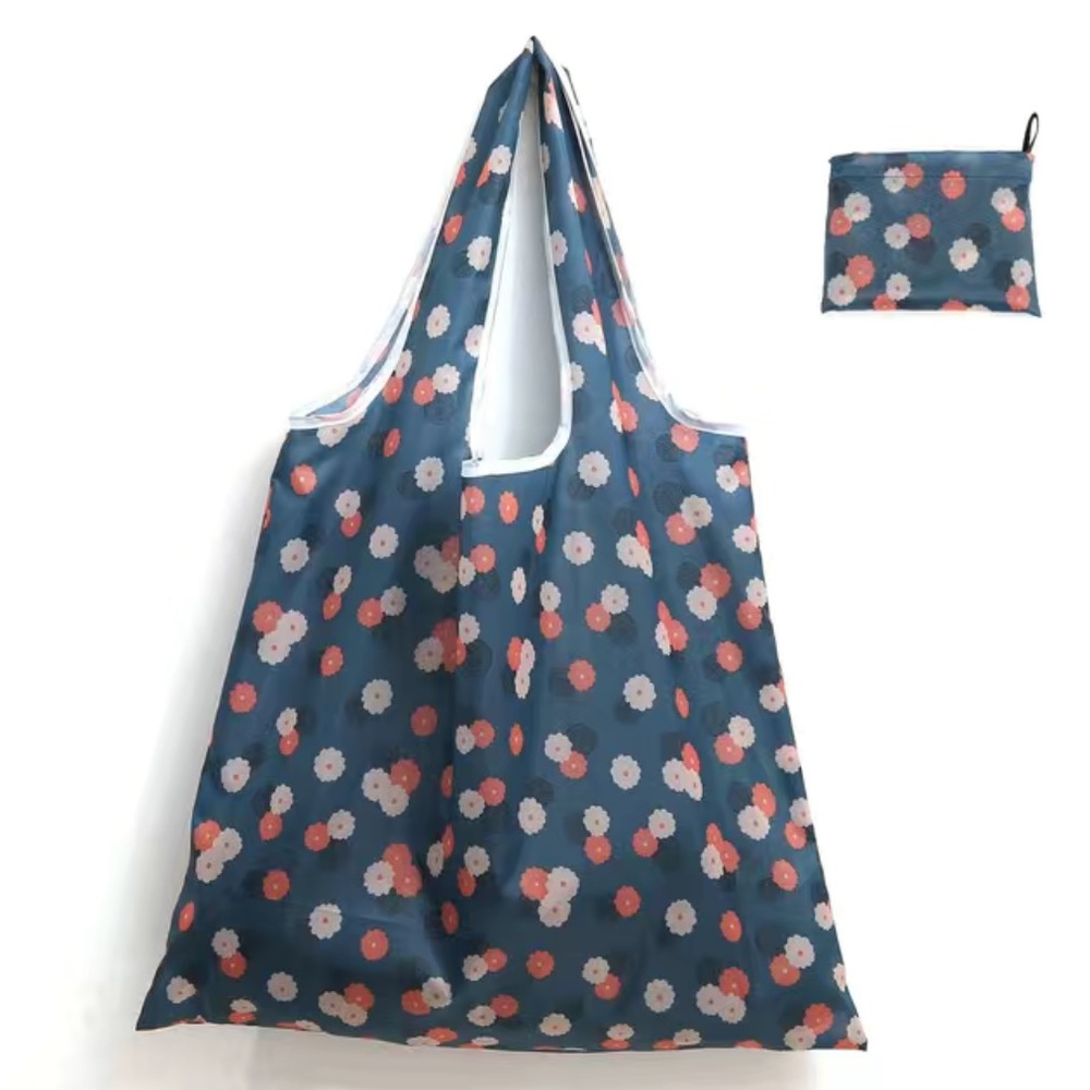 Blue with Small Flowers Reusable Shopping Bag / Tote